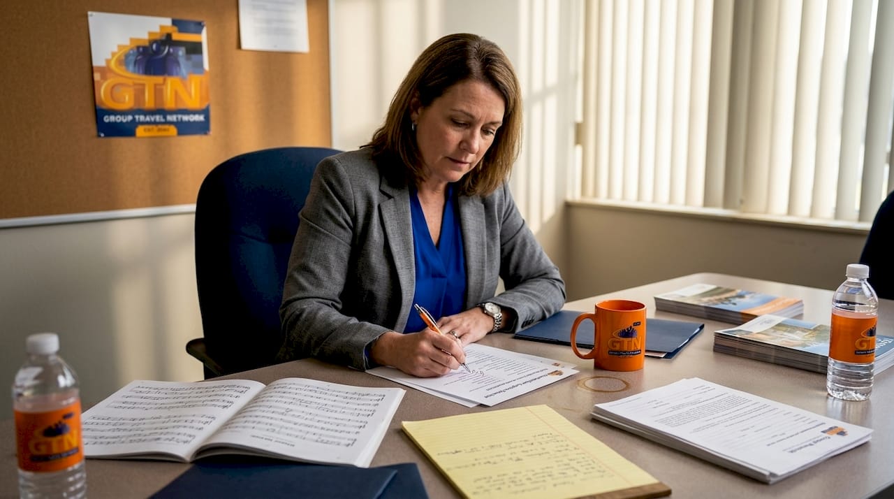 administrator reviews music tour checklist