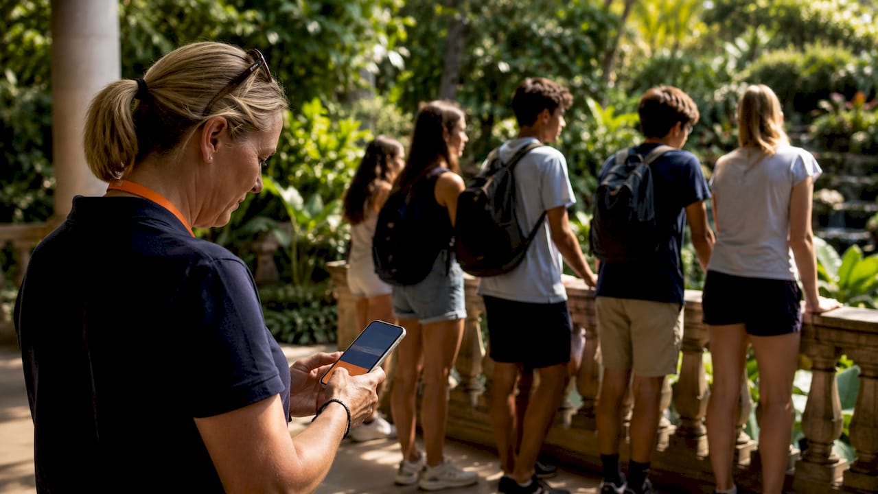 students and chaperone during educational trip